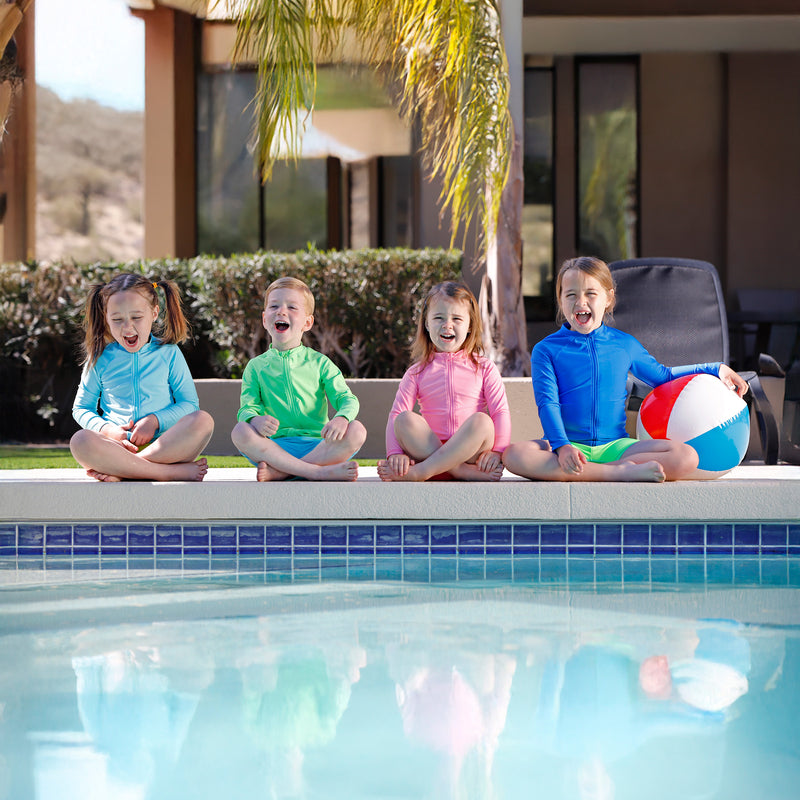 kids by pool in full zip rashguard|periwinkle