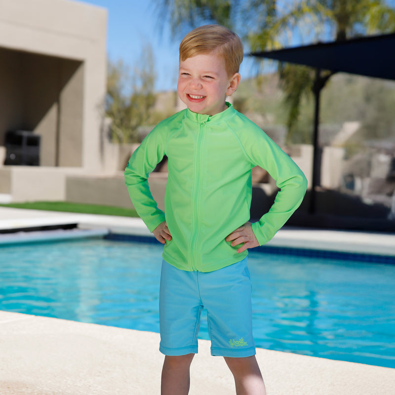 kids in full zip rashguard|summer-green