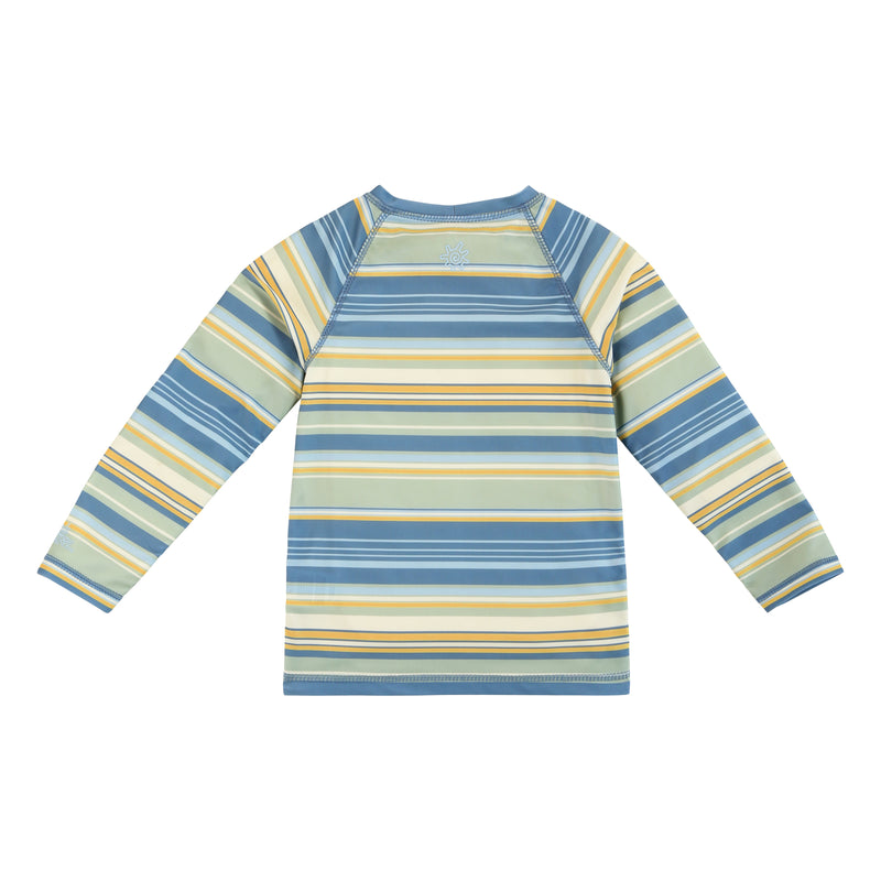 back view of kids long sleeve crew sunny swim shirt in pinecrest stripe|pinecrest-stripe