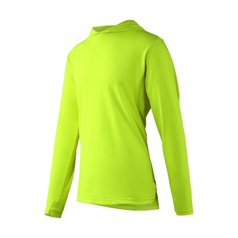 side view of mens workwear sun performance hoodie in neon yellow|neon-yellow