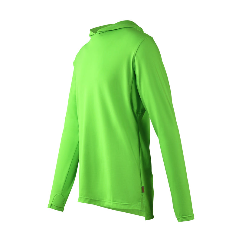 side view of mens workwear sun performance hoodie in neon green|neon-green