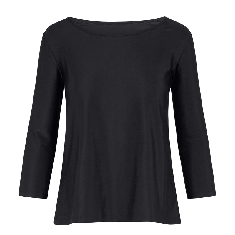 Women's 3/4 Sleeve Scoop Swing Top in Black|black