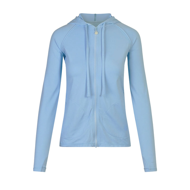 women's hooded water jacket in clear sky|clear-sky